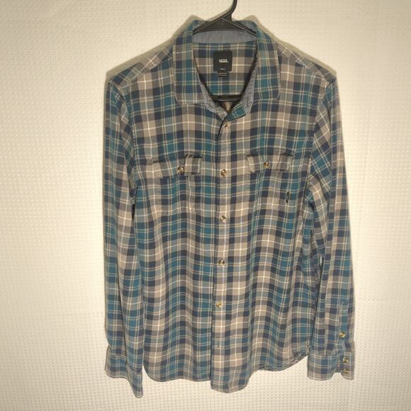 Vans Other - Vans Small Classic Fit Plaid Flannel Shirt Blue Gray Long Sleeve Button Front